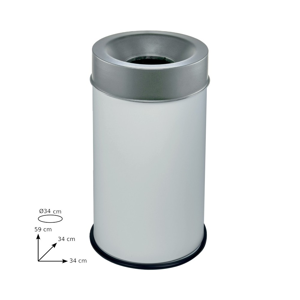 White fireproof bin 50L with secure stainless steel lid