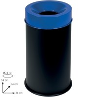 Black fireproof bin with blue lid