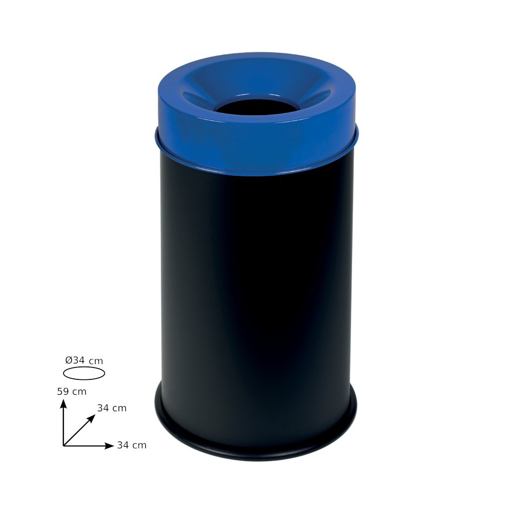 Black fireproof bin with blue lid