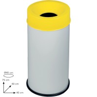 90-litre fireproof white bin with yellow lid