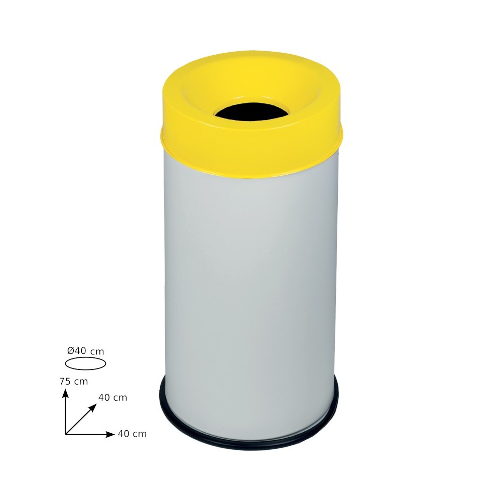 90-litre fireproof white bin with yellow lid