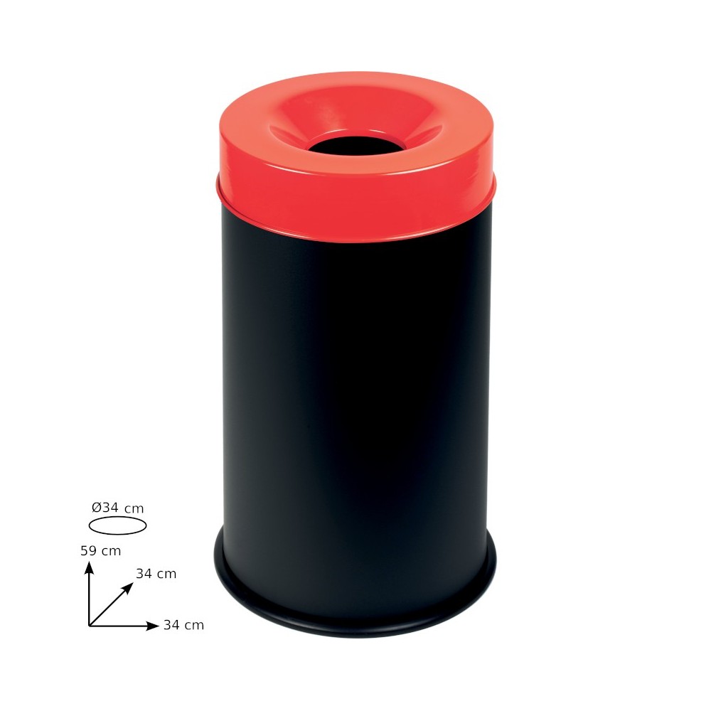 Fireproof bin with red funnel lid