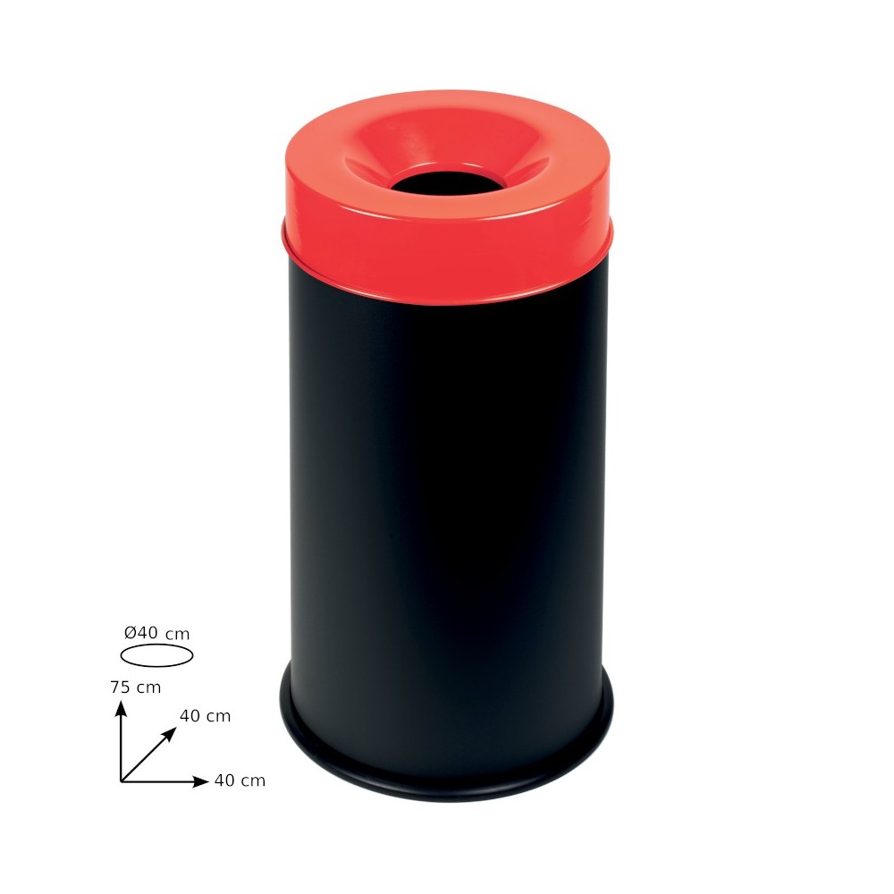 Large black and red fireproof bin