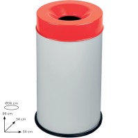 White fireproof bin with red lid 50L secured.