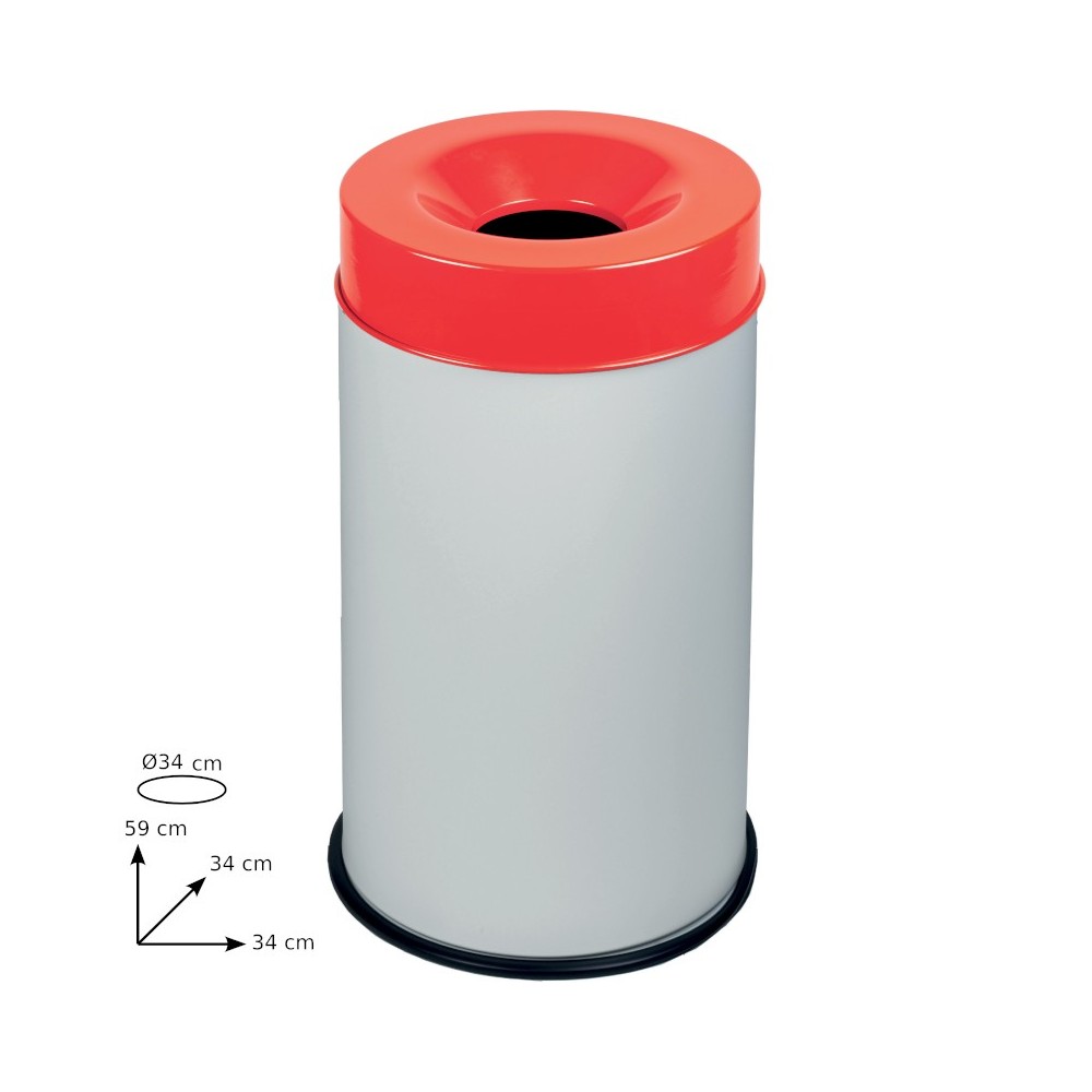 White fireproof bin with red lid 50L secured.