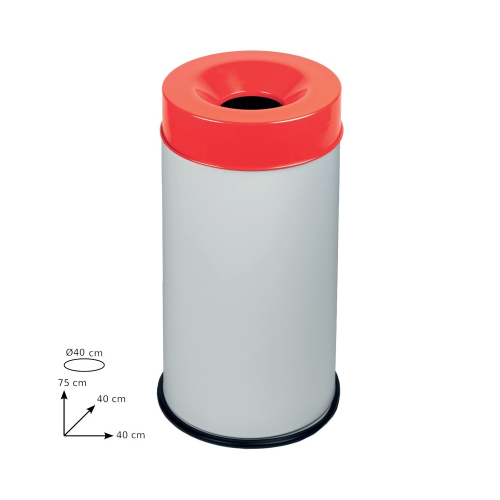 90-litre white and red fireproof bin