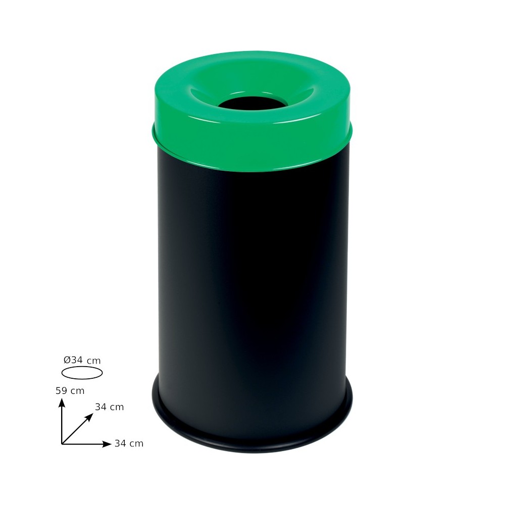 50L fireproof bin black green lid safety