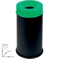 Black fireproof bin green lid capacity 90L