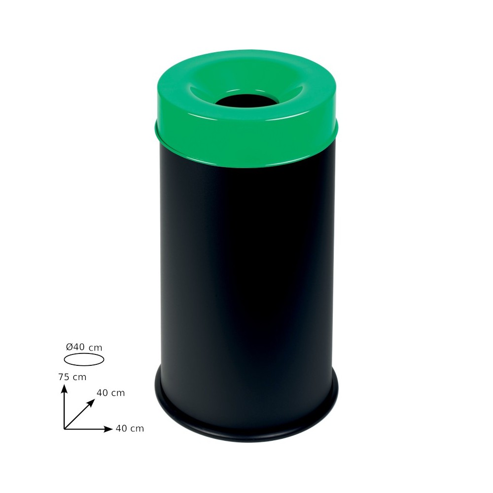 Black fireproof bin green lid capacity 90L