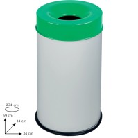 White fireproof bin 50L green safety lid