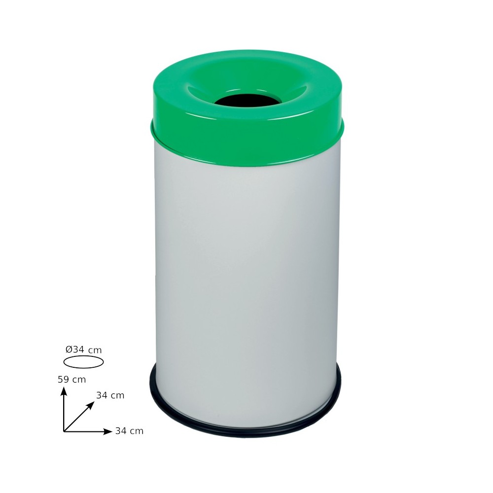 White fireproof bin 50L green safety lid