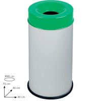 90L fireproof bin white with green lid secured