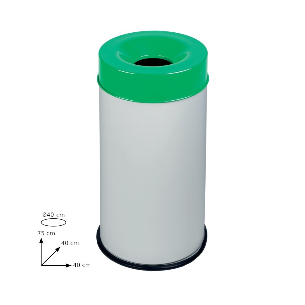 90L fireproof bin white with green lid secured