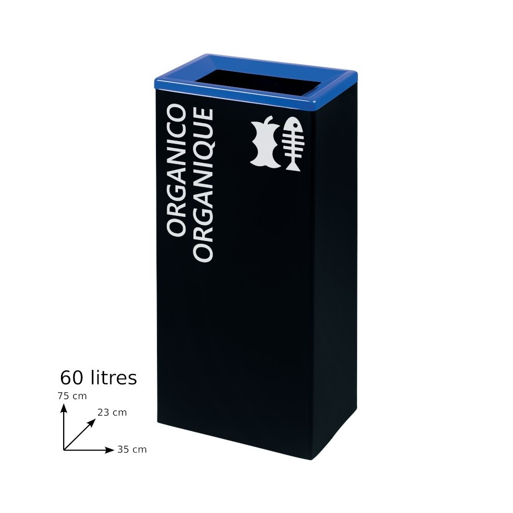 Blue 60L tri-selective bin, practical rectangular design