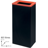 Robust red recycling bin 60 litres rectangular