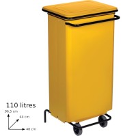 Yellow pedal bin on wheels 110L for kitchen