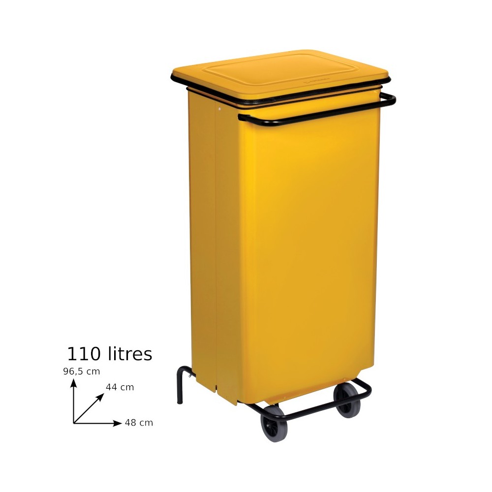 Yellow pedal bin on wheels 110L for kitchen