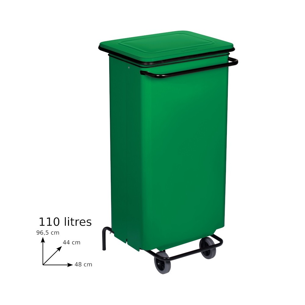 Green mobile pedal bin capacity 110L kitchen