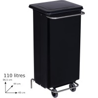 Black pedal bin for kitchen 110L