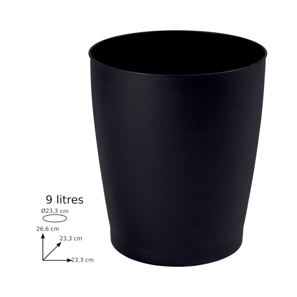 Elegant and robust black 9L wastepaper basket