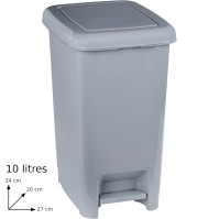 Grey pedal bin 10L capacity sleek design