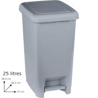 Grey pedal bin 25L capacity sleek design