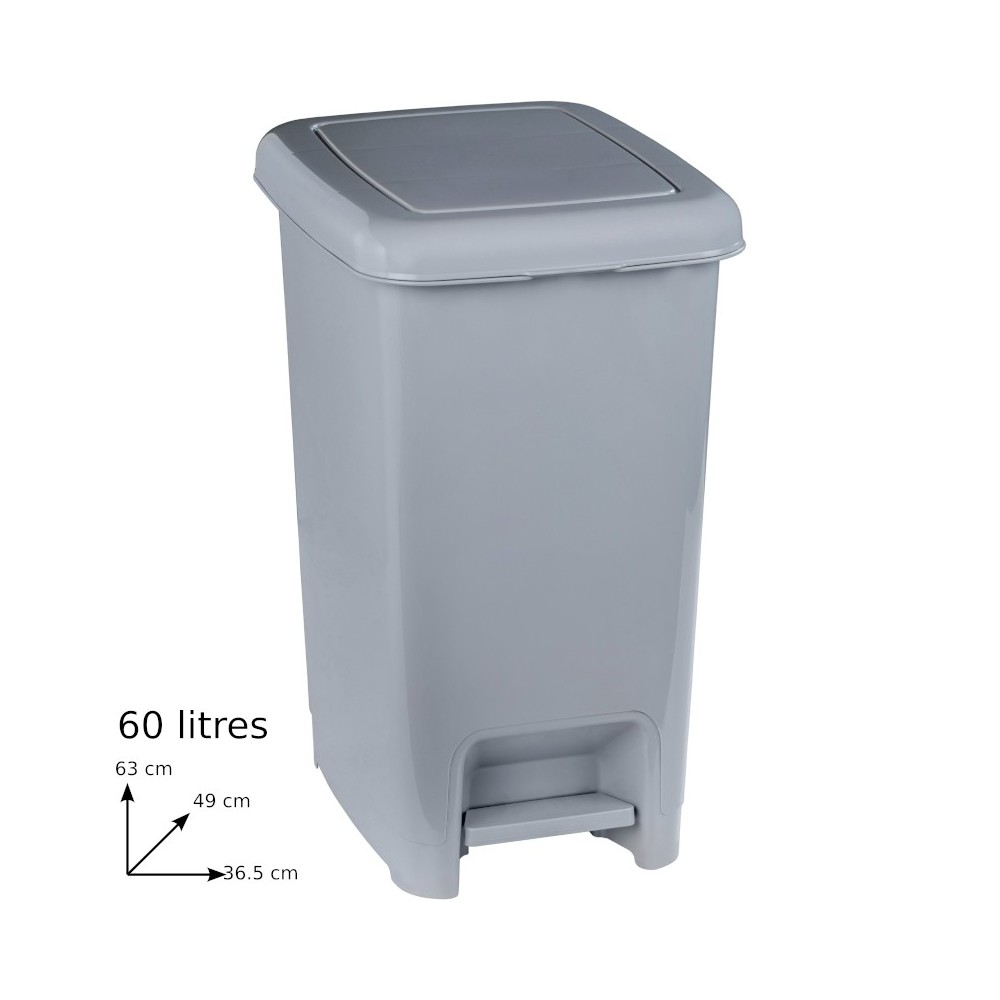 Robust practical grey pedal bin with a capacity of 60 litres