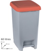 Pedal bin 60L grey red set of 4