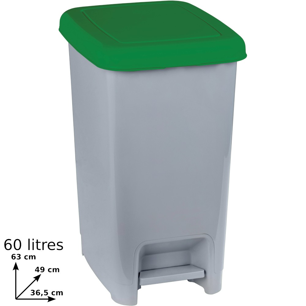 Grauer und grüner Pedaleimer 60L robustes hygienisches Design