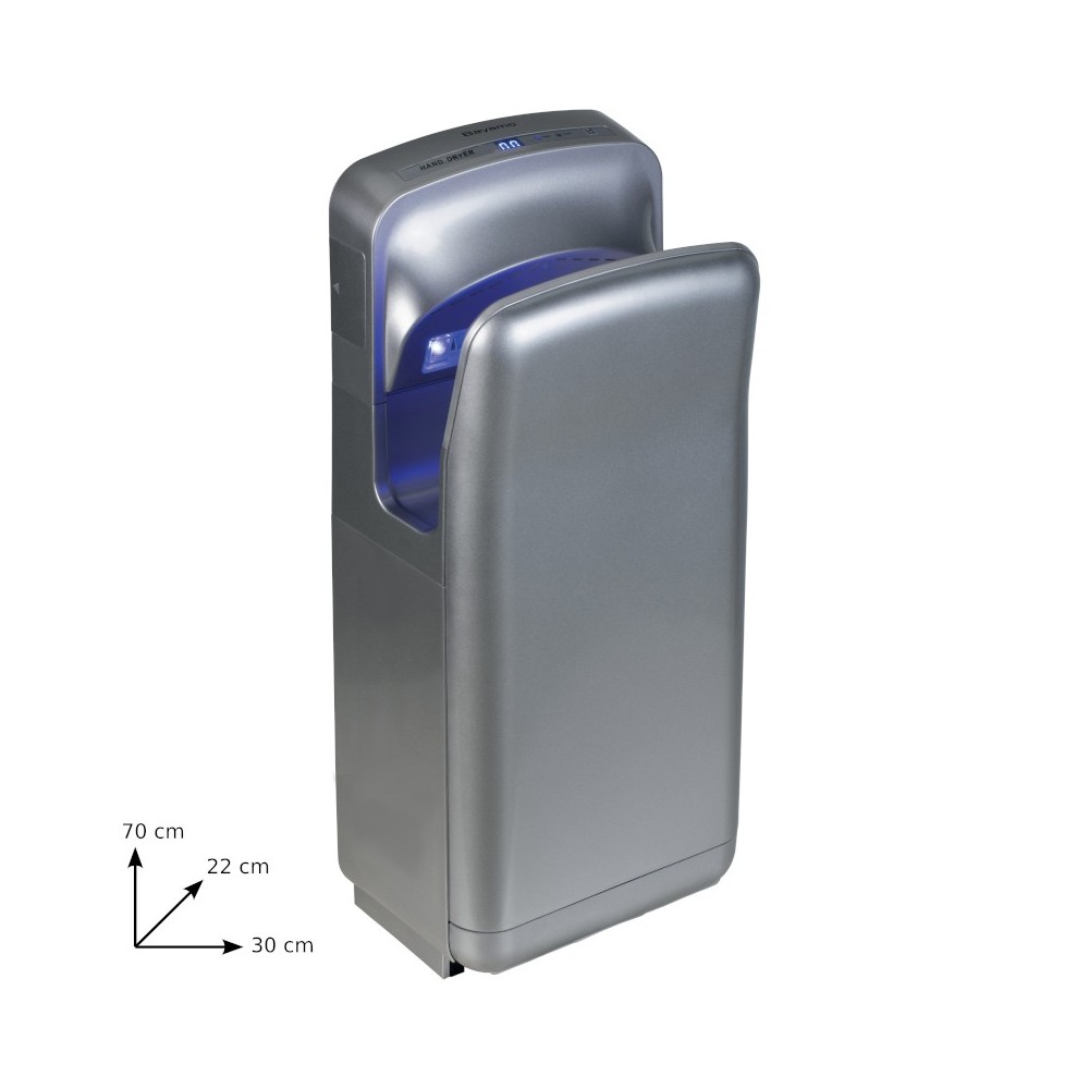 Intelligent grey hand dryer, blown air, metallic design