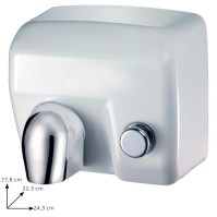 White electric hand dryer push button efficient hygienic modern