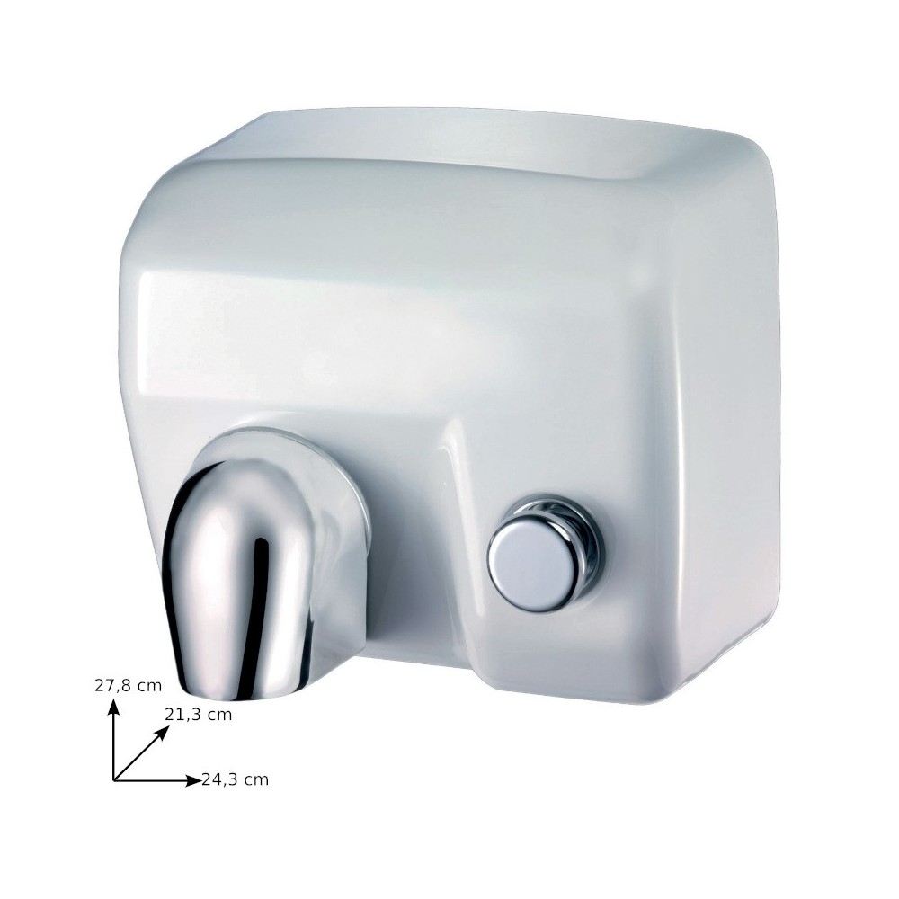 White electric hand dryer push button efficient hygienic modern