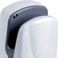 Ergonomic ultra-efficient secure fast white hand dryer.