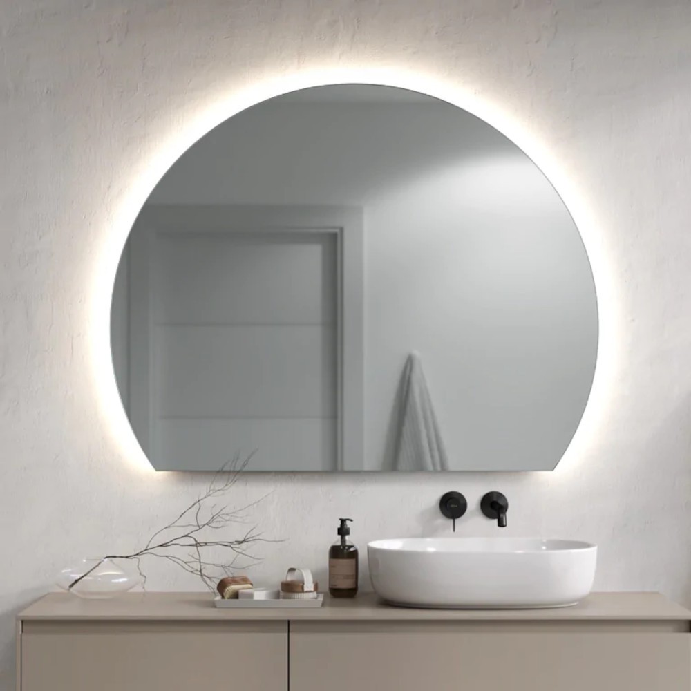 Adjustable round LED mirror with customisable lighting