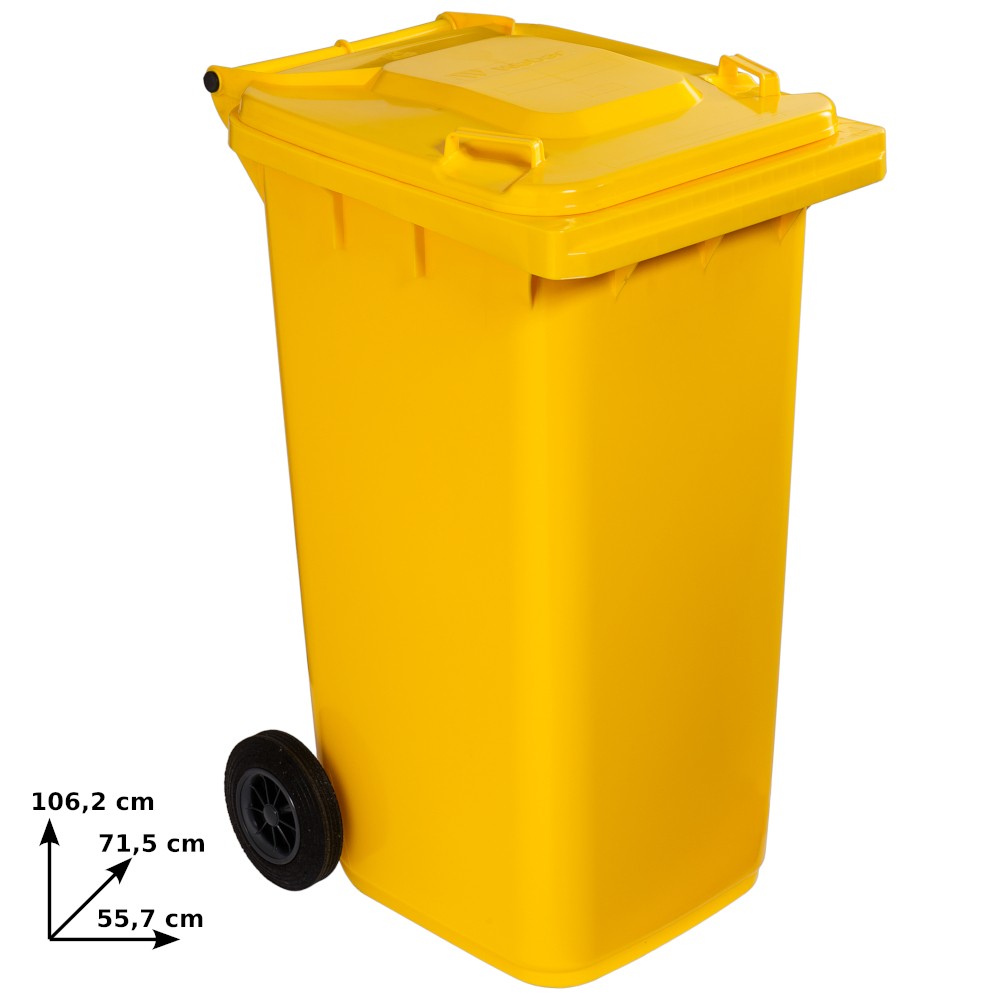 Yellow 240L bin with wheels, sturdy and practical