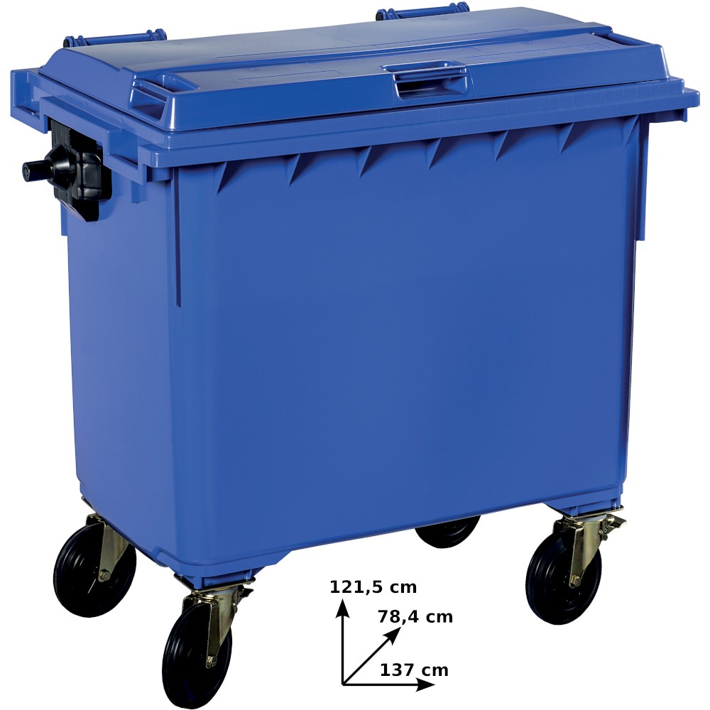 Robuster und praktischer blauer 660L-Müllcontainer mit Rollen