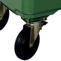 Durable green 660L bin robust wheels UV-resistant HDPE