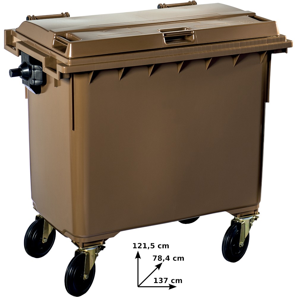 Brown 660L bin on wheels, practical and sturdy