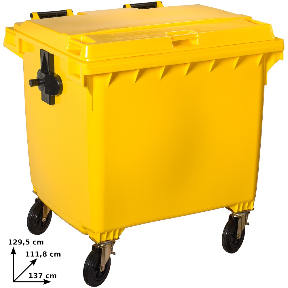 Yellow bin 1100L with wheels, sturdy and practical