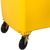 Robust yellow 1100L bin with secure wheels