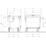 Yellow resistant container 1100L wheels easy manoeuvrability