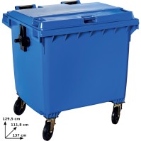 Blue bin 1100 litres with wheels, robust and practical