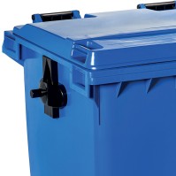 Large capacity blue bin with secure durable wheels