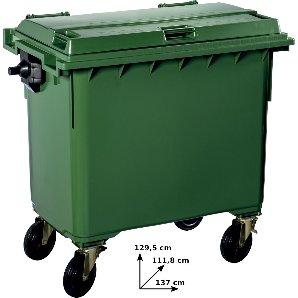 Green bin 1100 litres with wheels, robust and practical