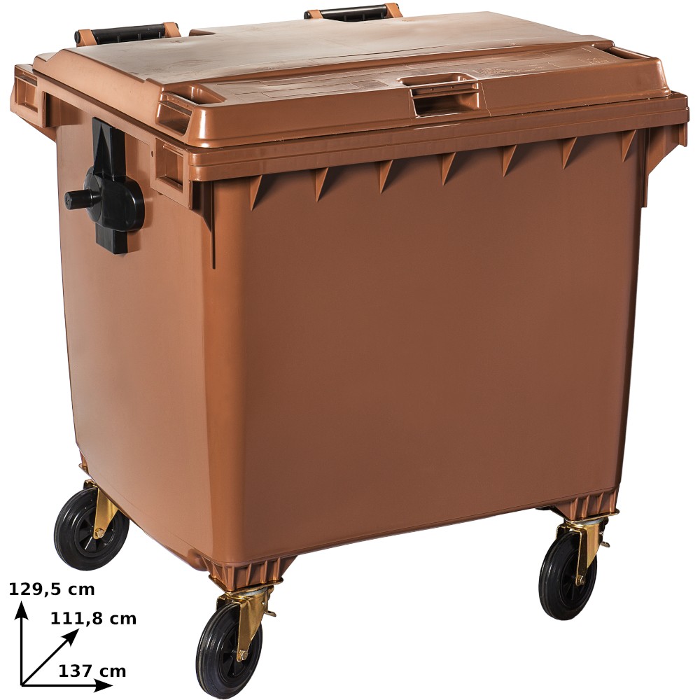 Large capacity brown wheeled bin 1100L robust exterior