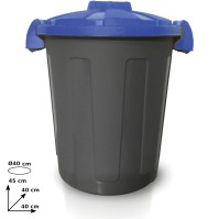 Blue round bin with stackable clip-on lid