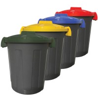 Round bin with blue clip-on lid for selective sorting