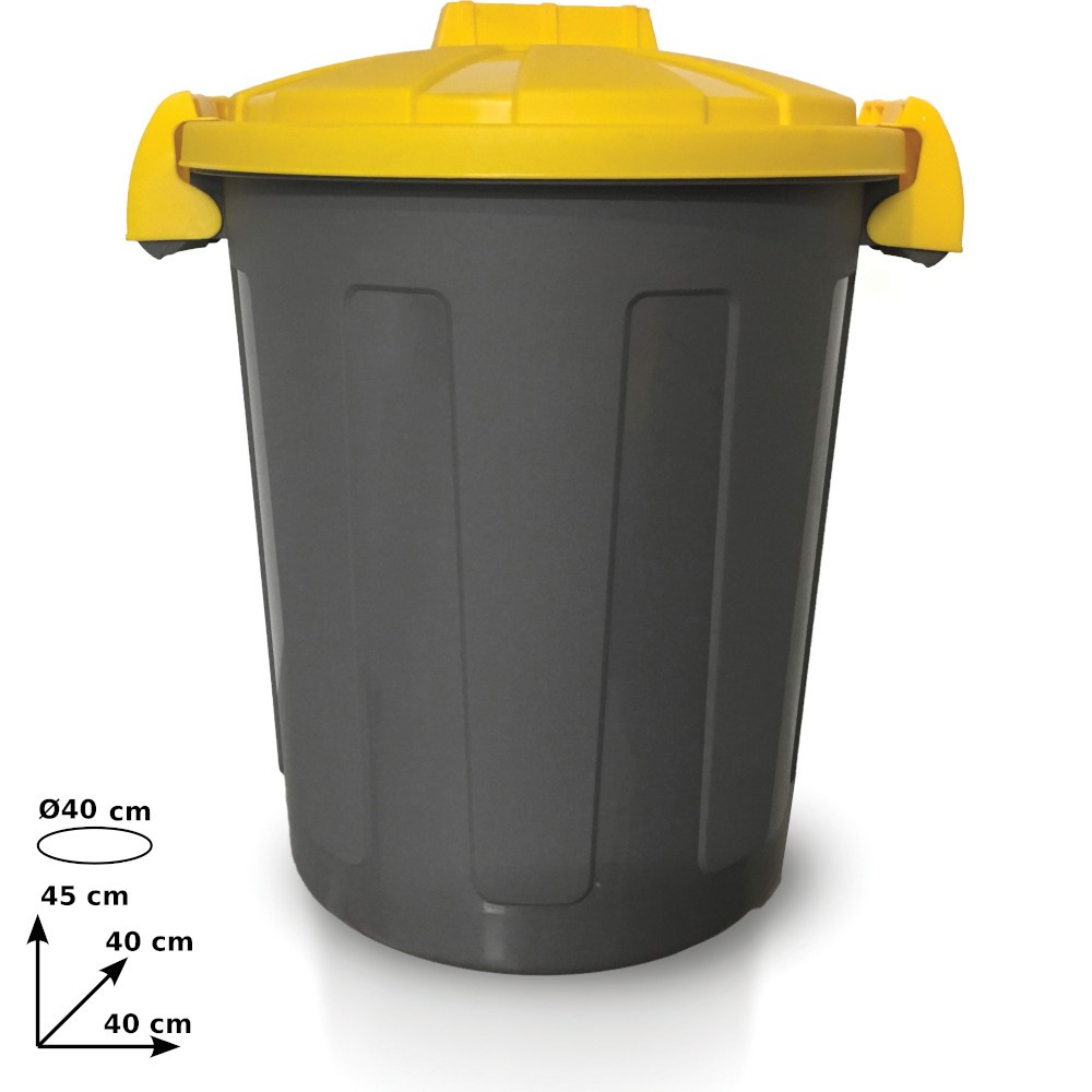 Round bin yellow clip-on lid durable plastic