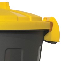 Round recycled plastic bin yellow clip-on lid 25L