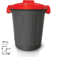 Round red bin with clip-on lid